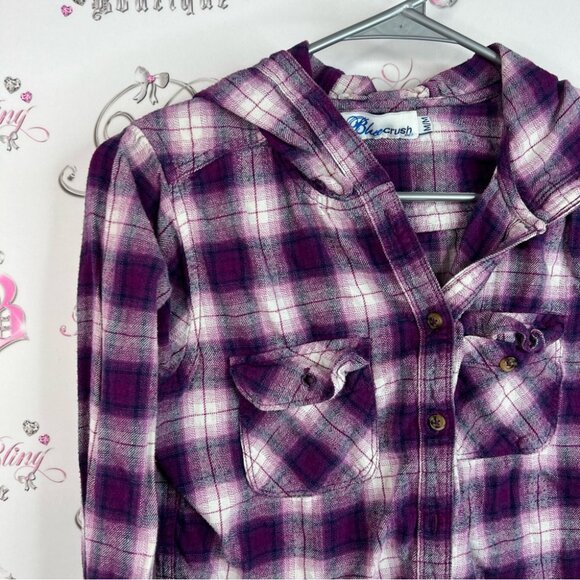 Blue crush hoodie style shirt stripes pink white Purple Plaid Button-Up Shirt - Picture 5 of 10